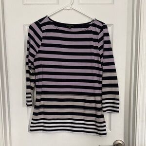 The Limited Purple and Black Striped 3/4 Sleeve Top